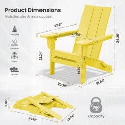 Classic Lemon Yellow Folding Plastic Adirondack Chair With Double Cup Holder -Jearey jearey plastic adirondack chairs sbthqy nmh 44 1000