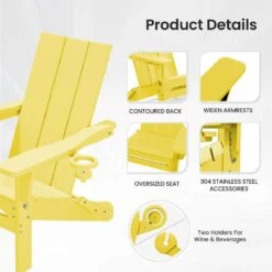Classic Lemon Yellow Folding Plastic Adirondack Chair With Double Cup Holder -Jearey jearey plastic adirondack chairs sbthqy nmh 4f 1000