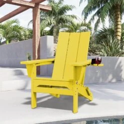 Classic Lemon Yellow Folding Plastic Adirondack Chair With Double Cup Holder -Jearey jearey plastic adirondack chairs sbthqy nmh c3 1000