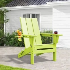 Classic Apple Green Folding Plastic Adirondack Chair With Double Cup Holder