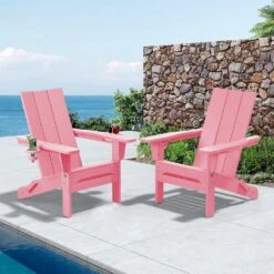 Classic Light Pink Folding Plastic Adirondack Chair With Double Cup Holder -Jearey jearey plastic adirondack chairs sbthqy qf 31 1000