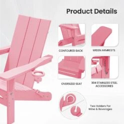 Classic Light Pink Folding Plastic Adirondack Chair With Double Cup Holder -Jearey jearey plastic adirondack chairs sbthqy qf 4f 1000
