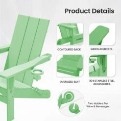 Classic Light Green Folding Plastic Adirondack Chair With Double Cup Holder -Jearey jearey plastic adirondack chairs sbthqy qgreen 4f 1000
