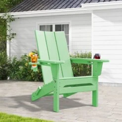 Classic Light Green Folding Plastic Adirondack Chair With Double Cup Holder
