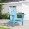 Classic Light Blue Folding Plastic Adirondack Chair With Double Cup Holder