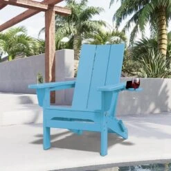 Classic Light Blue Folding Plastic Adirondack Chair With Double Cup Holder -Jearey jearey plastic adirondack chairs sbthqy ql c3 1000
