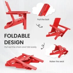 Classic Red Folding Plastic Adirondack Chair With Double Cup Holder -Jearey jearey plastic adirondack chairs sbthqy red 1f 1000