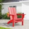 Classic Red Folding Plastic Adirondack Chair With Double Cup Holder