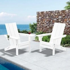 Classic White Folding Plastic Adirondack Chair With Double Cup Holder -Jearey jearey plastic adirondack chairs sbthqy white 31 1000
