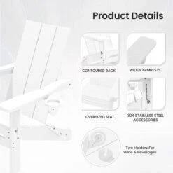 Classic White Folding Plastic Adirondack Chair With Double Cup Holder -Jearey jearey plastic adirondack chairs sbthqy white 4f 1000