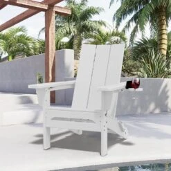 Classic White Folding Plastic Adirondack Chair With Double Cup Holder -Jearey jearey plastic adirondack chairs sbthqy white c3 1000