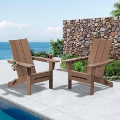 Classic Brownwood Folding Plastic Adirondack Chair With Double Cup Holder -Jearey jearey plastic adirondack chairs sbthqy zm 31 1000