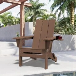 Classic Brownwood Folding Plastic Adirondack Chair With Double Cup Holder -Jearey jearey plastic adirondack chairs sbthqy zm c3 1000