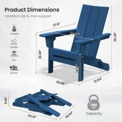 Classic Navy Blue Folding Plastic Adirondack Chair With Double Cup Holder -Jearey jearey plastic adirondack chairs sbthqy zq 44 1000