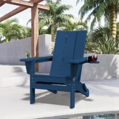 Classic Navy Blue Folding Plastic Adirondack Chair With Double Cup Holder -Jearey jearey plastic adirondack chairs sbthqy zq c3 1000
