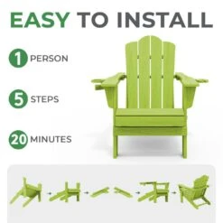 Classic Outdoor HDPE Folding Plastic Adirondack Chair With 2 Cup Holders In Apple Green (Set Of 1) -Jearey jearey plastic adirondack chairs sbtydy apple 1f 1000