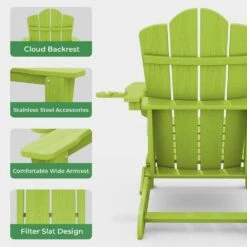 Classic Outdoor HDPE Folding Plastic Adirondack Chair With 2 Cup Holders In Apple Green (Set Of 1) -Jearey jearey plastic adirondack chairs sbtydy apple 44 1000