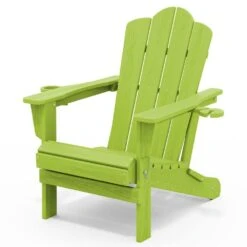 Front Page 23 Classic Outdoor HDPE Folding Plastic Adirondack Chair With 2 Cup Holders In Apple Green (Set Of 1)