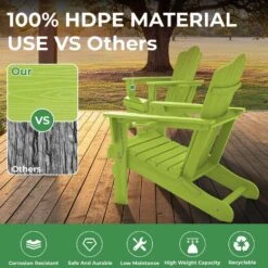 Classic Outdoor HDPE Folding Plastic Adirondack Chair With 2 Cup Holders In Apple Green (Set Of 1) -Jearey jearey plastic adirondack chairs sbtydy apple 76 1000