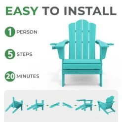 Classic Outdoor HDPE Folding Plastic Adirondack Chair With 2 Cup Holders In Aruba Blue (Set Of 1) -Jearey jearey plastic adirondack chairs sbtydy aruba 1f 1000