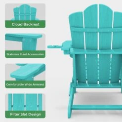 Classic Outdoor HDPE Folding Plastic Adirondack Chair With 2 Cup Holders In Aruba Blue (Set Of 1) -Jearey jearey plastic adirondack chairs sbtydy aruba 44 1000