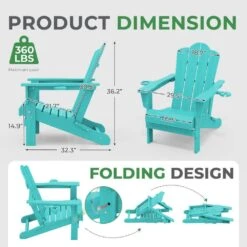 Classic Outdoor HDPE Folding Plastic Adirondack Chair With 2 Cup Holders In Aruba Blue (Set Of 1) -Jearey jearey plastic adirondack chairs sbtydy aruba 4f 1000