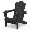 Classic Outdoor HDPE Folding Plastic Adirondack Chair With 2 Cup Holders In Black (Set Of 1)