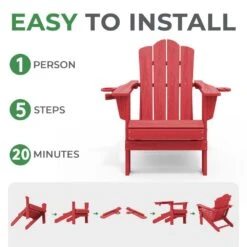 Classic Outdoor HDPE Folding Plastic Adirondack Chair With 2 Cup Holders In Bright Red (Set Of 1) -Jearey jearey plastic adirondack chairs sbtydy brd 1f 1000