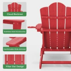 Classic Outdoor HDPE Folding Plastic Adirondack Chair With 2 Cup Holders In Bright Red (Set Of 1) -Jearey jearey plastic adirondack chairs sbtydy brd 44 1000
