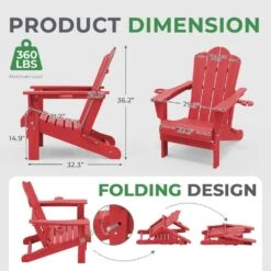 Classic Outdoor HDPE Folding Plastic Adirondack Chair With 2 Cup Holders In Bright Red (Set Of 1) -Jearey jearey plastic adirondack chairs sbtydy brd 4f 1000