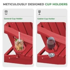 Classic Outdoor HDPE Folding Plastic Adirondack Chair With 2 Cup Holders In Bright Red (Set Of 1) -Jearey jearey plastic adirondack chairs sbtydy brd fa 1000