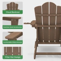 Classic Outdoor HDPE Folding Plastic Adirondack Chair With 2 Cup Holders In Brown (Set Of 1) 11 Classic Outdoor HDPE Folding Plastic Adirondack Chair With 2 Cup Holders In Brown (Set Of 1) -Jearey jearey plastic adirondack chairs sbtydy brown 44 1000