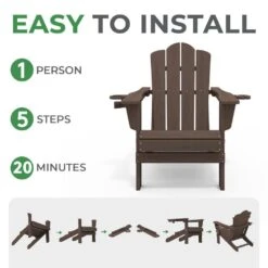 Classic Outdoor HDPE Folding Plastic Adirondack Chair With 2 Cup Holders In Coffee (Set Of 1) -Jearey jearey plastic adirondack chairs sbtydy coffee 1f 1000