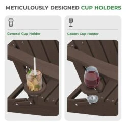 Classic Outdoor HDPE Folding Plastic Adirondack Chair With 2 Cup Holders In Coffee (Set Of 1) -Jearey jearey plastic adirondack chairs sbtydy coffee fa 1000