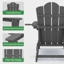 Classic Outdoor HDPE Folding Plastic Adirondack Chair With 2 Cup Holders In Gray (Set Of 1) 11 Classic Outdoor HDPE Folding Plastic Adirondack Chair With 2 Cup Holders In Gray (Set Of 1) -Jearey jearey plastic adirondack chairs sbtydy gray 44 1000