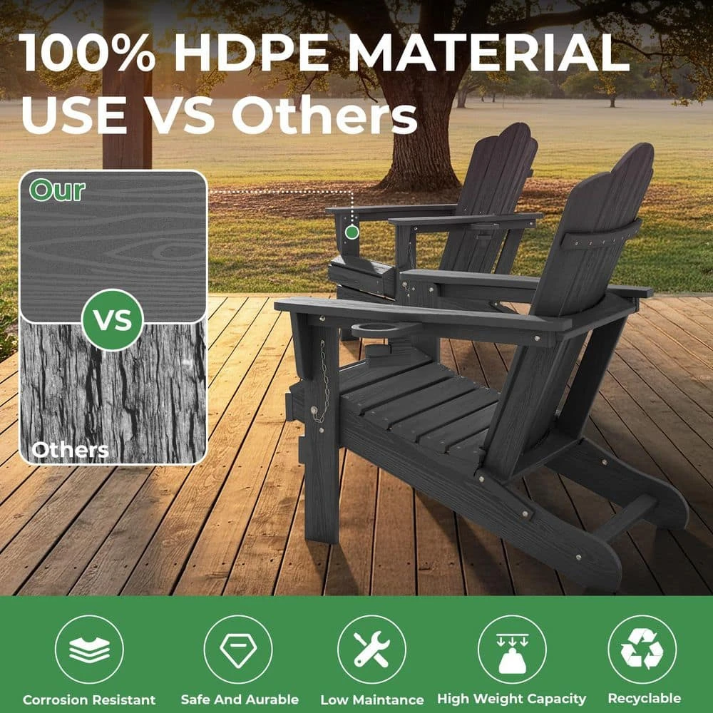 Classic Outdoor HDPE Folding Plastic Adirondack Chair With 2 Cup Holders In Gray (Set Of 1) 7 Classic Outdoor HDPE Folding Plastic Adirondack Chair With 2 Cup Holders In Gray (Set Of 1) - Image 7