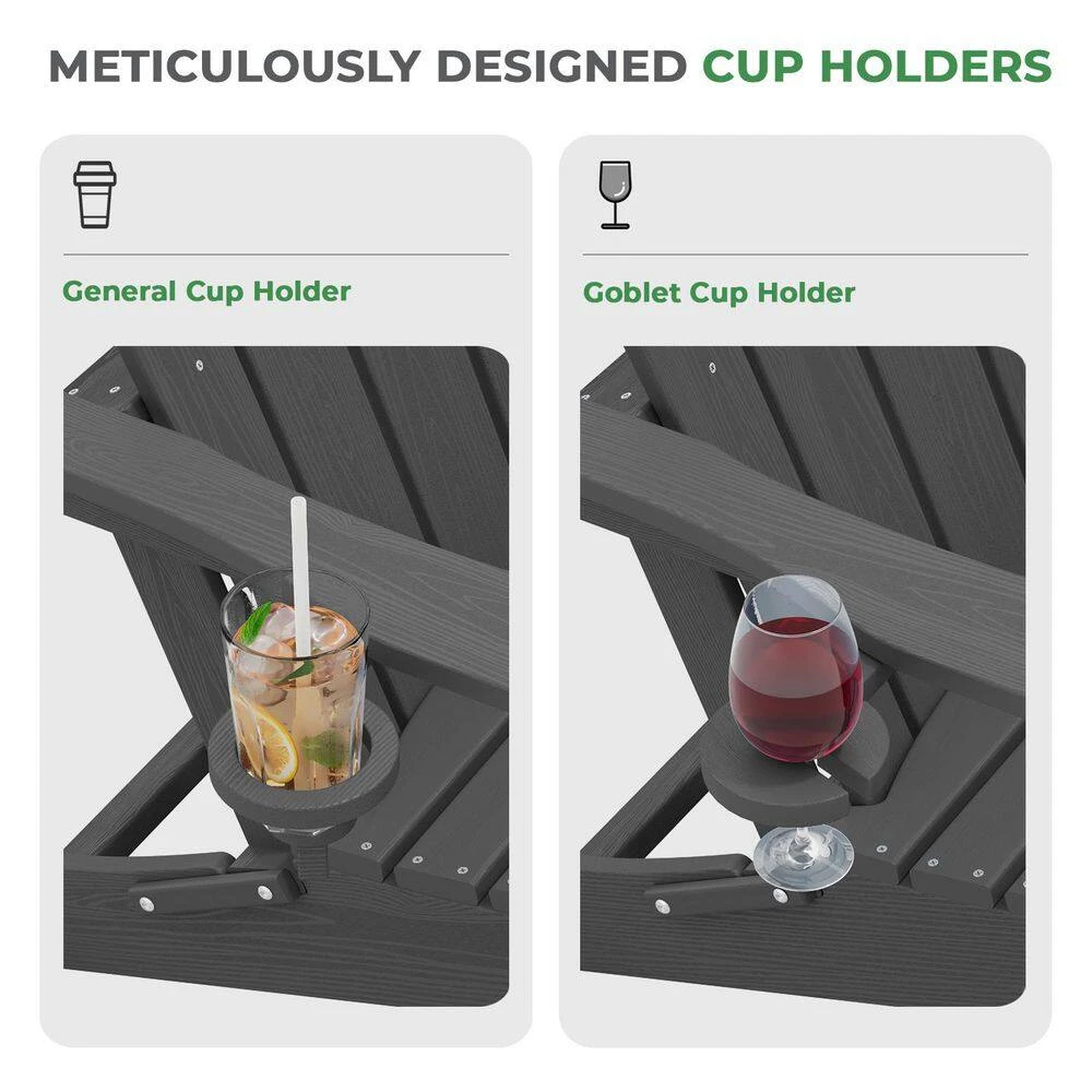 Classic Outdoor HDPE Folding Plastic Adirondack Chair With 2 Cup Holders In Gray (Set Of 1) 6 Classic Outdoor HDPE Folding Plastic Adirondack Chair With 2 Cup Holders In Gray (Set Of 1) - Image 6