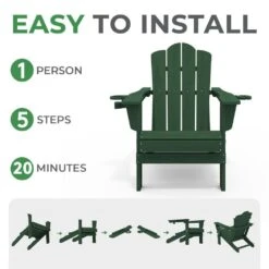 Classic Outdoor HDPE Folding Plastic Adirondack Chair With 2 Cup Holders In Green (Set Of 1) -Jearey jearey plastic adirondack chairs sbtydy green 1f 1000