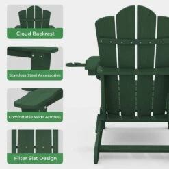 Classic Outdoor HDPE Folding Plastic Adirondack Chair With 2 Cup Holders In Green (Set Of 1) -Jearey jearey plastic adirondack chairs sbtydy green 44 1000