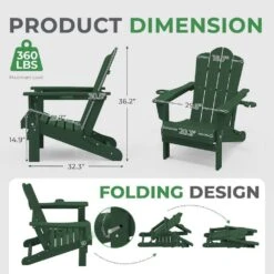 Classic Outdoor HDPE Folding Plastic Adirondack Chair With 2 Cup Holders In Green (Set Of 1) -Jearey jearey plastic adirondack chairs sbtydy green 4f 1000