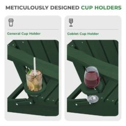 Classic Outdoor HDPE Folding Plastic Adirondack Chair With 2 Cup Holders In Green (Set Of 1) -Jearey jearey plastic adirondack chairs sbtydy green fa 1000