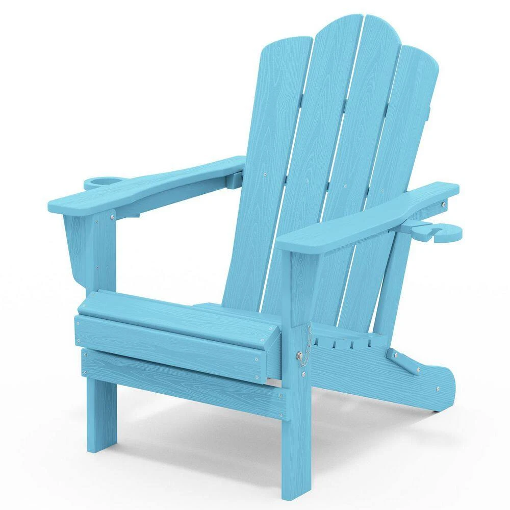 Classic Outdoor HDPE Folding Plastic Adirondack Chair With 2 Cup Holders In Light Blue (Set Of 1) 1 Classic Outdoor HDPE Folding Plastic Adirondack Chair With 2 Cup Holders In Light Blue (Set Of 1)
