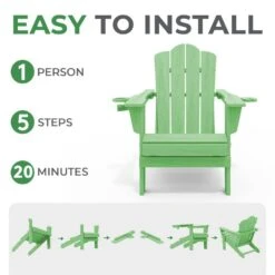 Classic Outdoor HDPE Folding Plastic Adirondack Chair With 2 Cup Holders In Light Green (Set Of 1) -Jearey jearey plastic adirondack chairs sbtydy lgreen 1f 1000