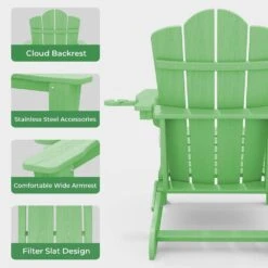 Classic Outdoor HDPE Folding Plastic Adirondack Chair With 2 Cup Holders In Light Green (Set Of 1) -Jearey jearey plastic adirondack chairs sbtydy lgreen 44 1000