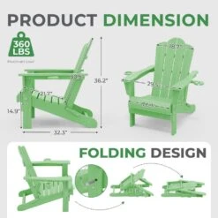 Classic Outdoor HDPE Folding Plastic Adirondack Chair With 2 Cup Holders In Light Green (Set Of 1) -Jearey jearey plastic adirondack chairs sbtydy lgreen 4f 1000