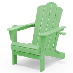 Classic Outdoor HDPE Folding Plastic Adirondack Chair With 2 Cup Holders In Light Green (Set Of 1)