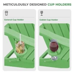 Classic Outdoor HDPE Folding Plastic Adirondack Chair With 2 Cup Holders In Light Green (Set Of 1) -Jearey jearey plastic adirondack chairs sbtydy lgreen fa 1000