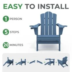 Classic Outdoor HDPE Folding Plastic Adirondack Chair With 2 Cup Holders In Navy (Set Of 1) -Jearey jearey plastic adirondack chairs sbtydy navy 1f 1000