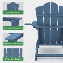Classic Outdoor HDPE Folding Plastic Adirondack Chair With 2 Cup Holders In Navy (Set Of 1) -Jearey jearey plastic adirondack chairs sbtydy navy 44 1000