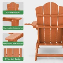 Classic Outdoor HDPE Folding Plastic Adirondack Chair With 2 Cup Holders In Orange (Set Of 1) -Jearey jearey plastic adirondack chairs sbtydy orange 44 1000